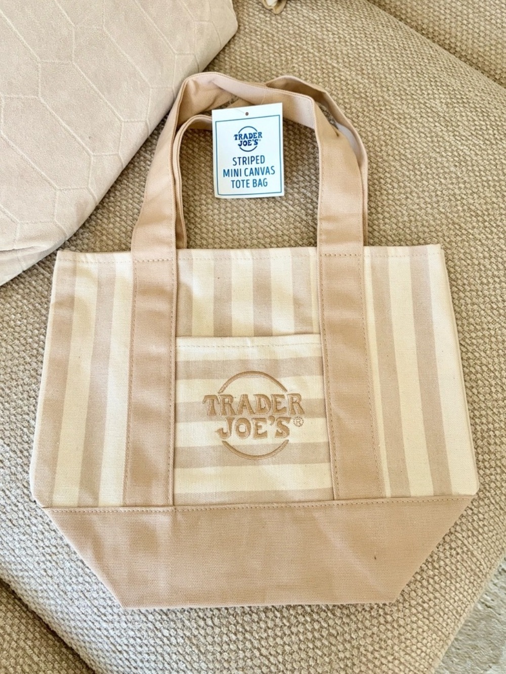 NWT 🏷️ | Trader Joe's Cream Striped Mini Canvas Tote